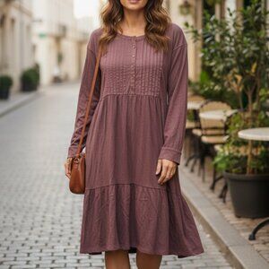 Lucky Brand Mauve Boho Long Sleeve Dress S